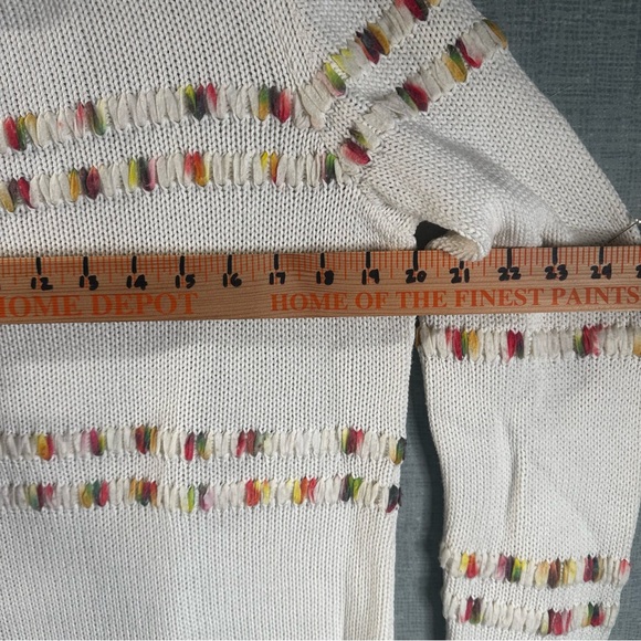 Talbots L White Knit Crewneck Sweater Multi-Color Embroidered Textured Stripes - Picture 5 of 7